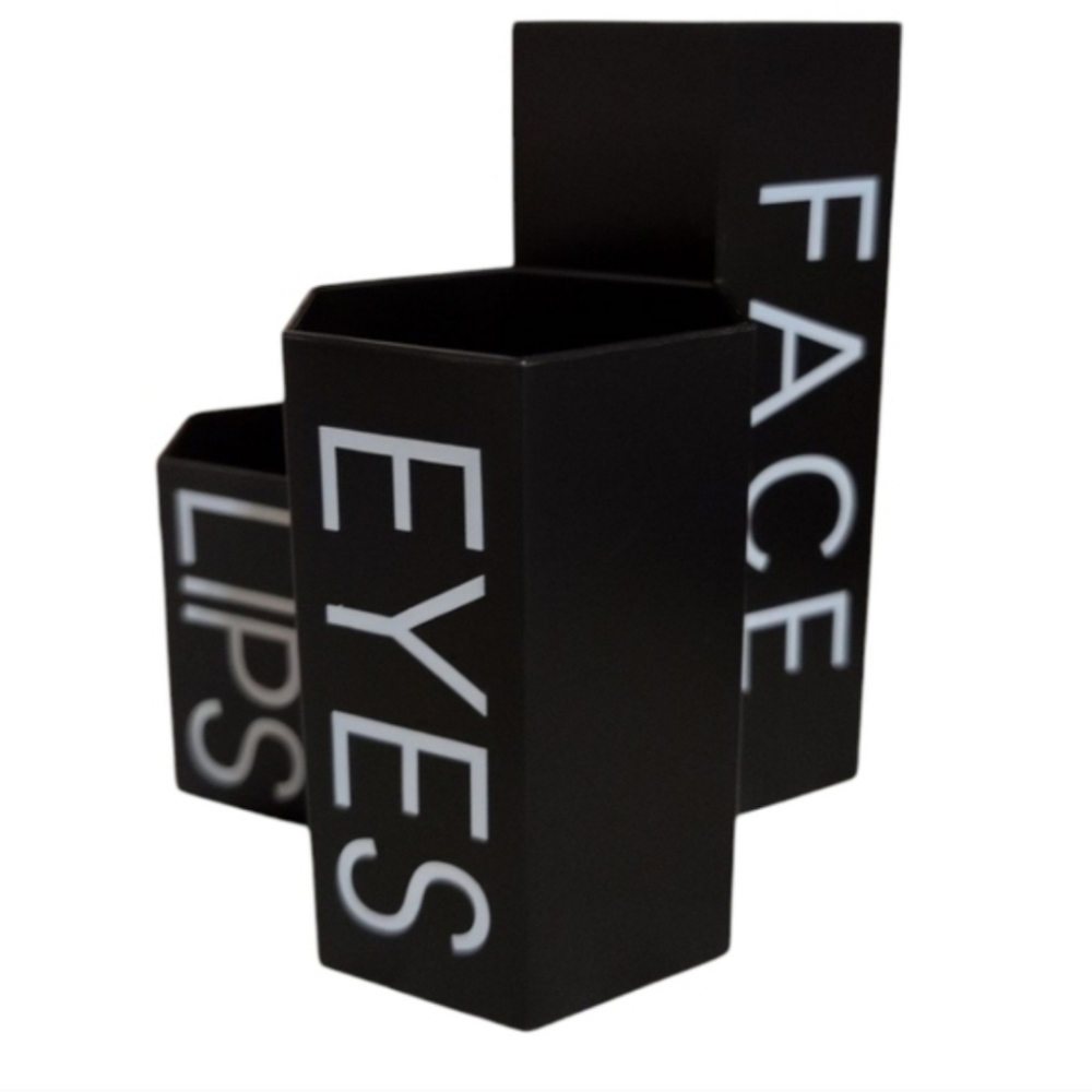 Black Cosmetic Brush & Tool Organizer for Face, Eyes, Lips